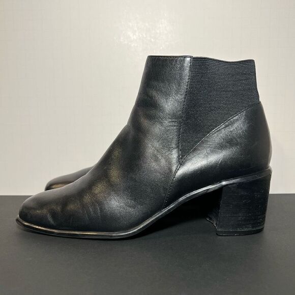 Womens NICOLE Play Square Toe Black Leather Side Zip Heels / Size 8 Medium - Picture 3 of 9